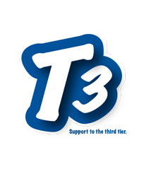 blue T3 logo. Support to the third tier