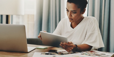 woman at her desk working